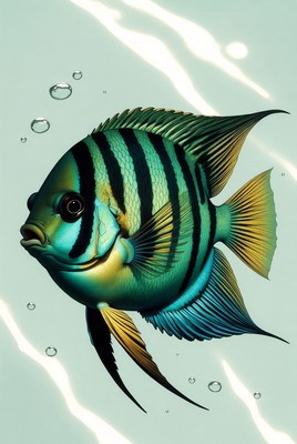 Colorful Striped Angelfish in Water