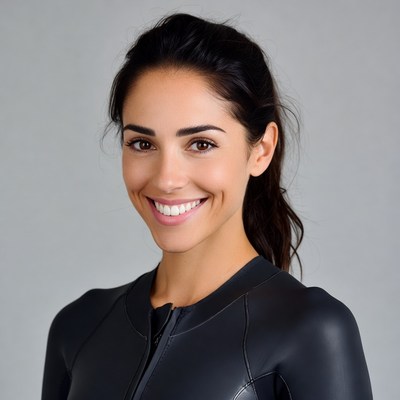 Smiling woman in black wetsuit