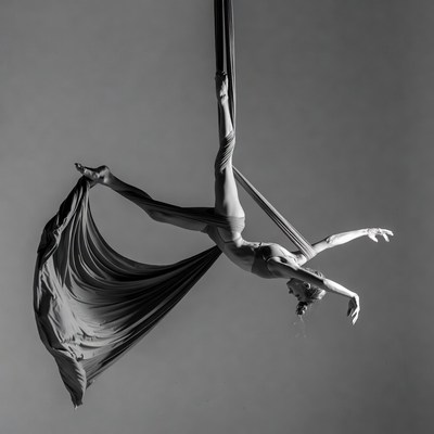 Woman performing aerial silk pose