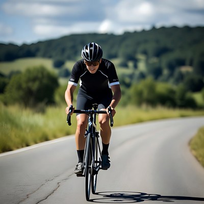 Man cycling on road in countryside