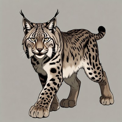 Lynx walking on isolated background