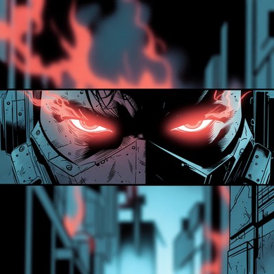 Cyberpunk man with glowing red eyes