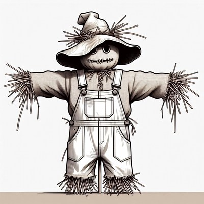 Scarecrow in Overalls and Hat