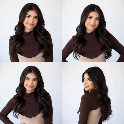 Smiling Latina woman in brown top