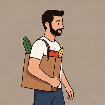 Man carrying grocery bag with fruits