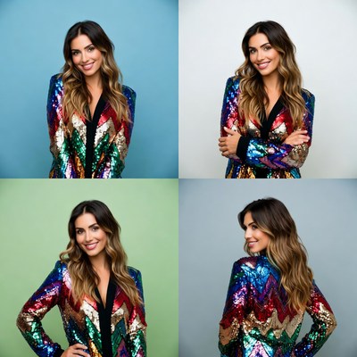 Woman in multicolored sequin dress