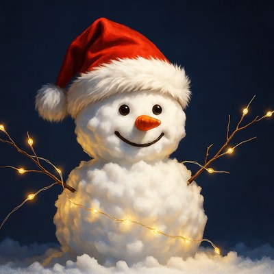 Snowman Wearing Santa Hat with Lights