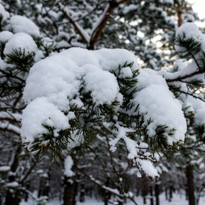 Snow-covered pine branches