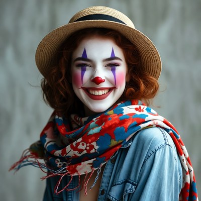 Redhead woman in clown makeup