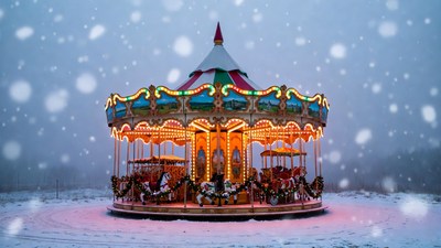 Merry-go-round in Snowy Winter Night