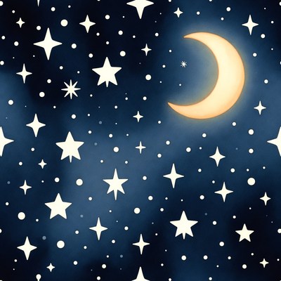 Crescent Moon and Stars Night Sky