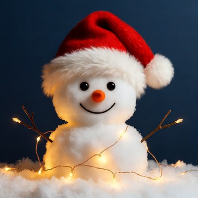 Snowman Wearing Santa Hat with Lights