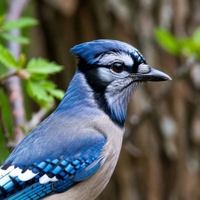 Blue Jay Perched on Tree Branch