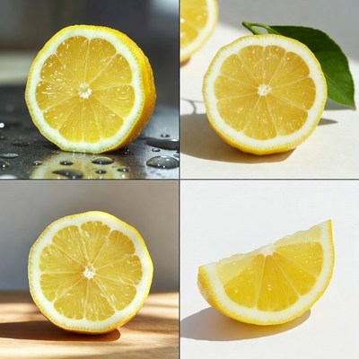 Sliced Lemons on Various Backgrounds