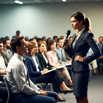 Woman speaking at business conference