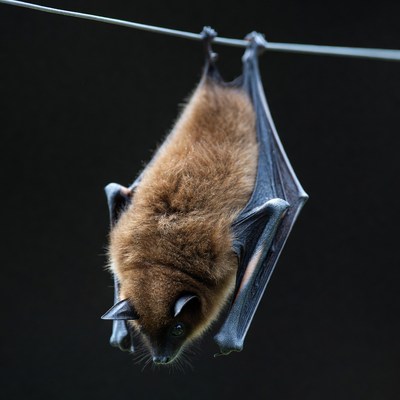 Brown bat hanging upside down