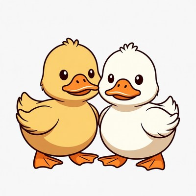 Cute yellow and white ducklings hugging