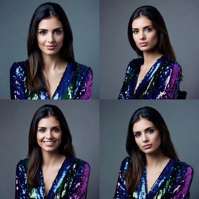 Beautiful woman in sequin dress portraits