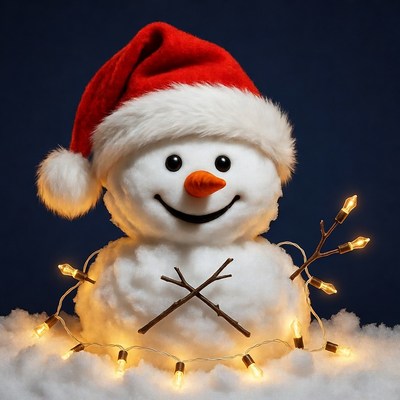 Snowman wearing Santa hat