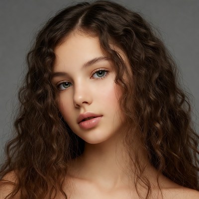 Young woman with curly brown hair