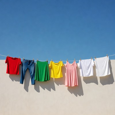 Colorful Clothes Hanging on Clothesline