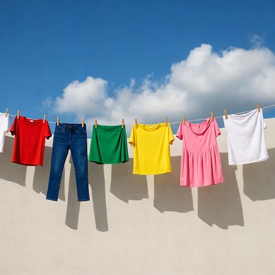 Colorful Clothes Hanging on Clothesline