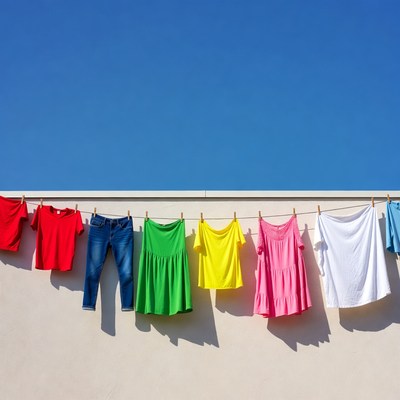 Colorful Clothes Hanging on Clothesline