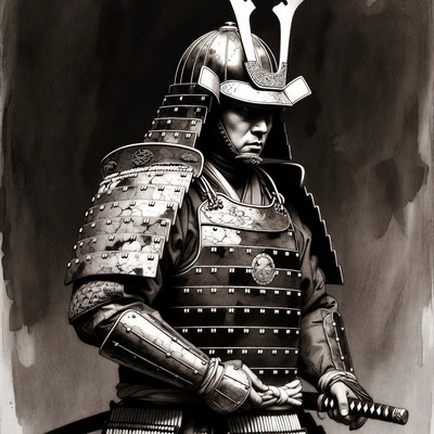 Samurai Warrior in Armor Holding Sword