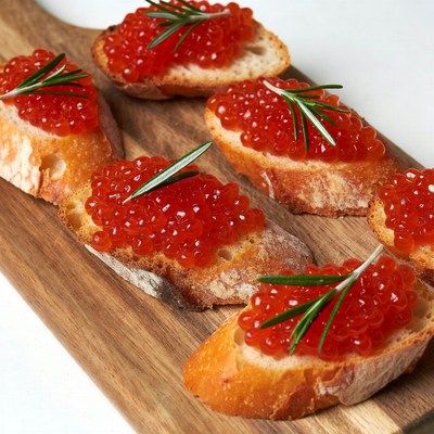 Caviar on Toasted Bread with Rosemary