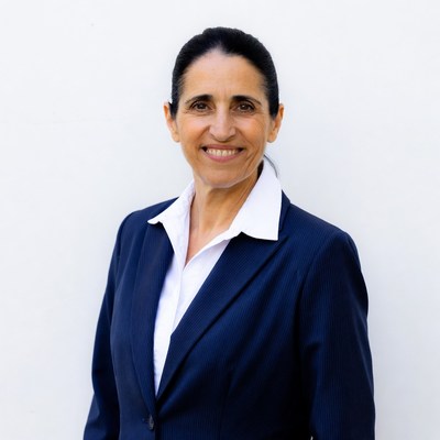 Smiling woman in navy suit