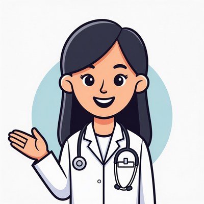 Asian female doctor waving hand