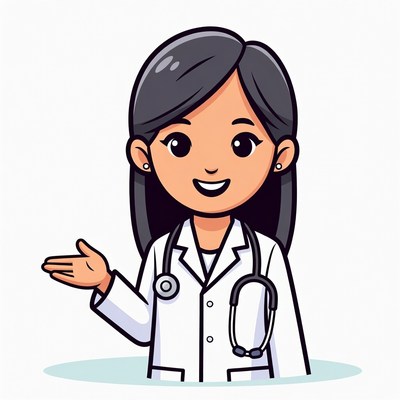 Asian female doctor gesturing happily