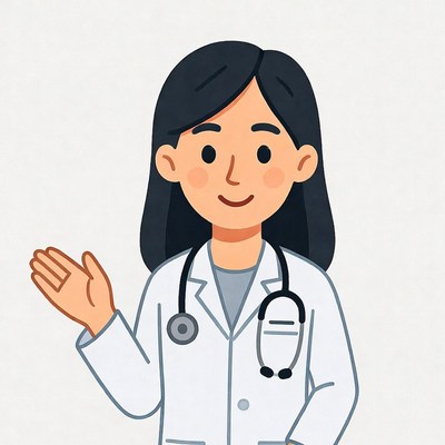 Asian female doctor waving illustration