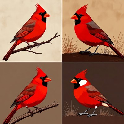 Four Red Cardinals Illustration