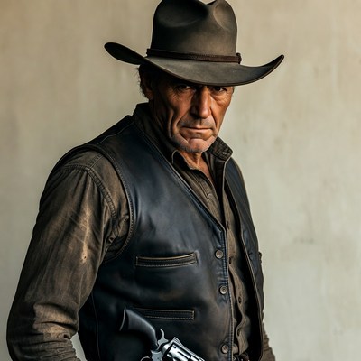 Cowboy man holding revolver