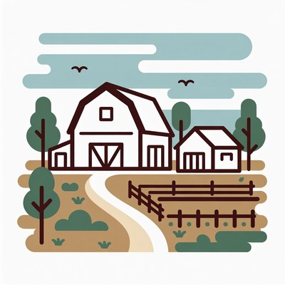 Illustrated Farm Barn Landscape