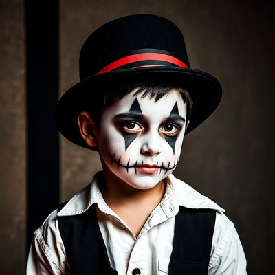 Boy in skeleton face paint and top hat