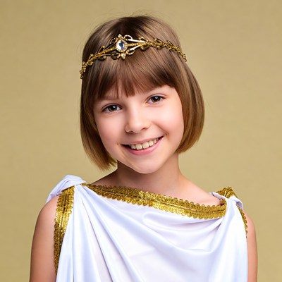 Girl in gold-trimmed white toga