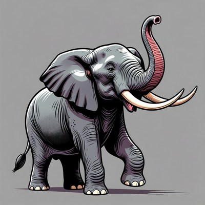 Cartoon elephant with trunk raised