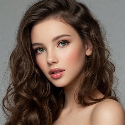Beautiful woman with long wavy brown hair