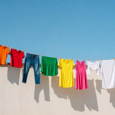 Colorful Clothes Hanging on Clothesline