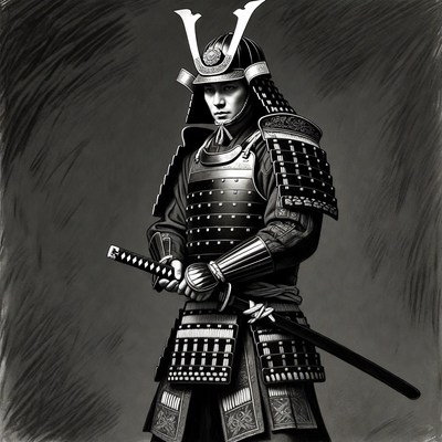 Samurai Warrior in Armor with Sword