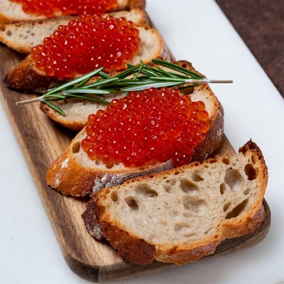 Bread slices topped with red caviar