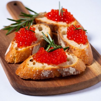 Red Caviar on Toasted Bread with Rosemary
