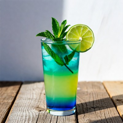 Blue Layered Mojito Cocktail with Lime