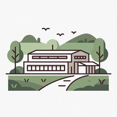 Modern House in Green Landscape Illustration