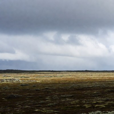 Cloudy sky over tundra landscape