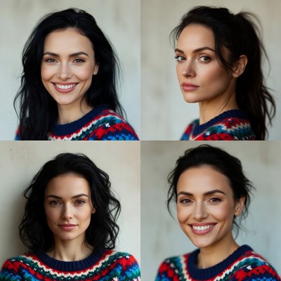 Smiling woman in colorful sweater