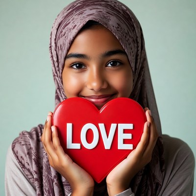 Girl holding LOVE heart sign