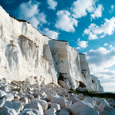 White Chalk Cliffs with Rocks